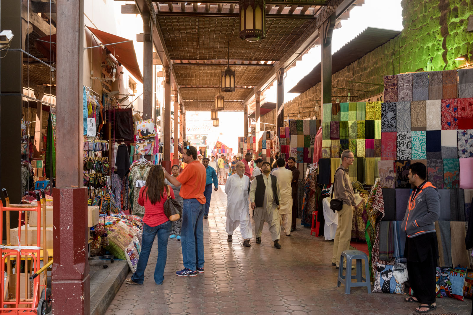 Bur Dubai Souk - Traditional arabic souk in Dubai on the banks of Dubai Creek in the United Arab Emirates